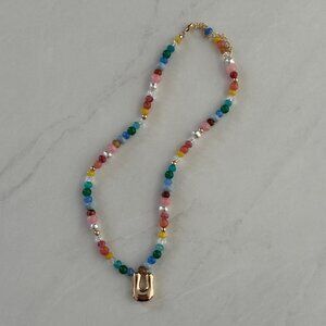 NWOT Anthropologie Colorful Beaded Bubble Letter Monogram Necklace Letter 'U'